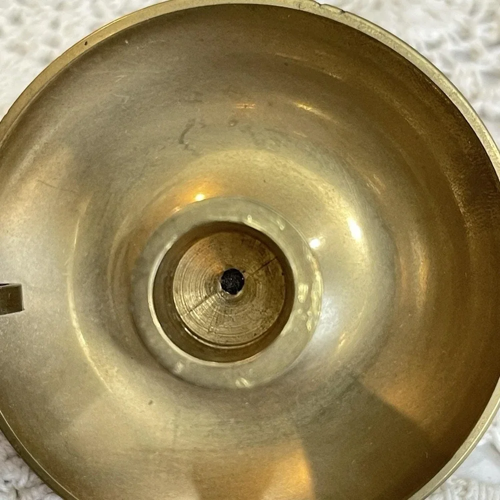 Vintage 1980s Solid Brass Mini Finger Loop Drip Tray Stick Candle Holder India